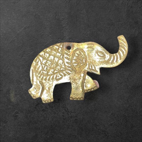 Vintage Heavy Brass Double-sided Elephant Christmas Holiday Ornament Zoo Wild - Picture 6 of 10